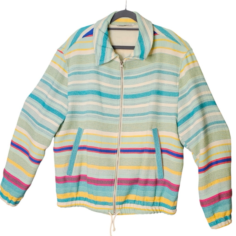 Zara Vibrant Yellow and Green Textile Zip Front Collared Pockets Jacket size XL